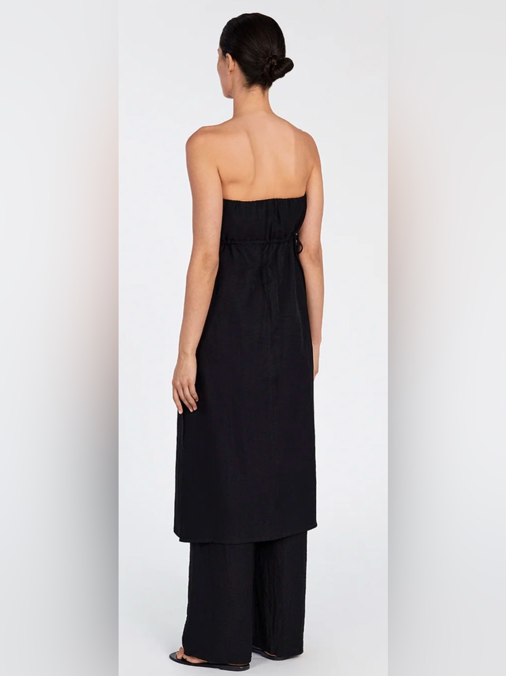 DISSH Mei Strapless Black Linen Blend Tunic Top with Side Ties - Picture 3 of 6